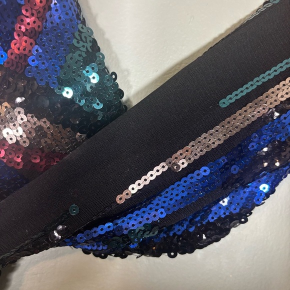 Express Long Sleeve Sequin Chevron Pattern Mini Dress-Multicolor-Women XS - Picture 9 of 9